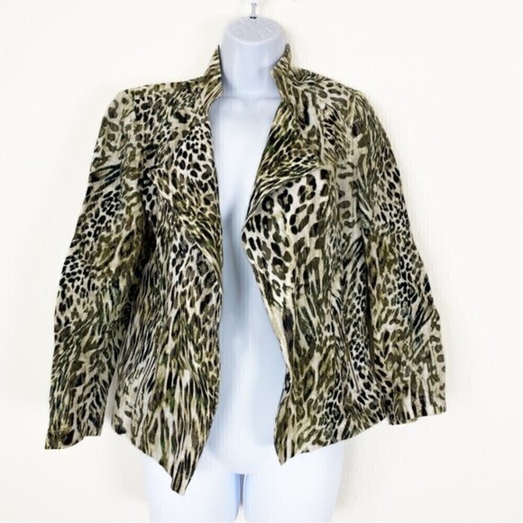 CHICO’S Linen Animal Moto Jacket Size 0 Size Small 4 Business Casual Lightweight - Picture 2 of 8